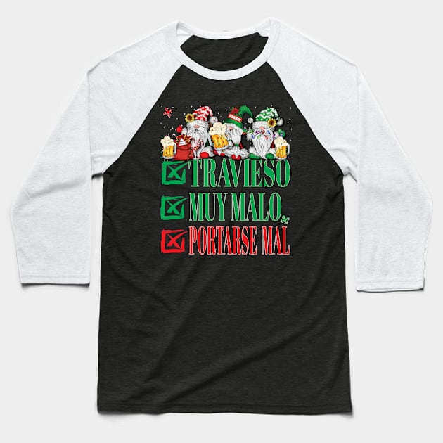 Travieso Muy Malo Portarse Mal Lista de Papá Noel Gnomos Xmas Christmas Santa Claus Gnomes Baseball T-Shirt by Envision Styles